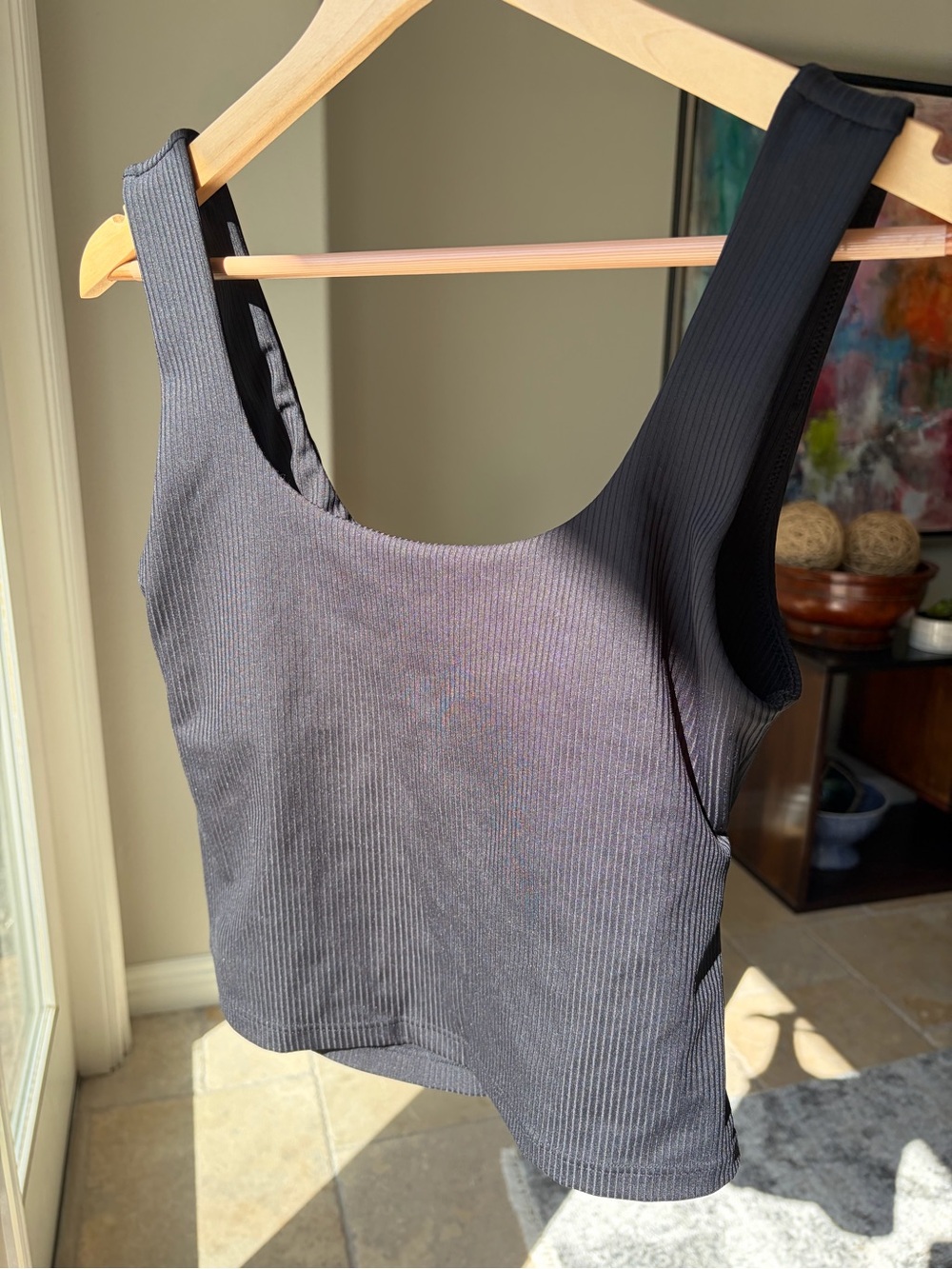 Ribbed Scoop Neck Cross Back Tank Top